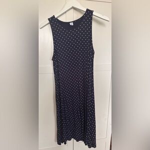 Navy Polka Dot Sleeveless Dress